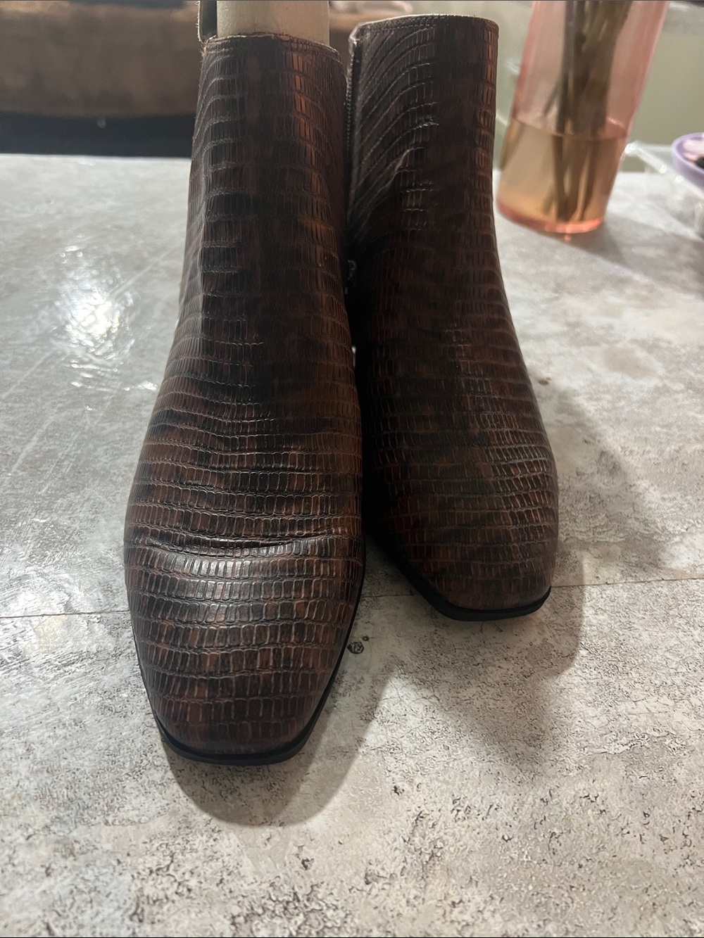 Franco Sarto Brown Croc-Embossed Ankle Booties